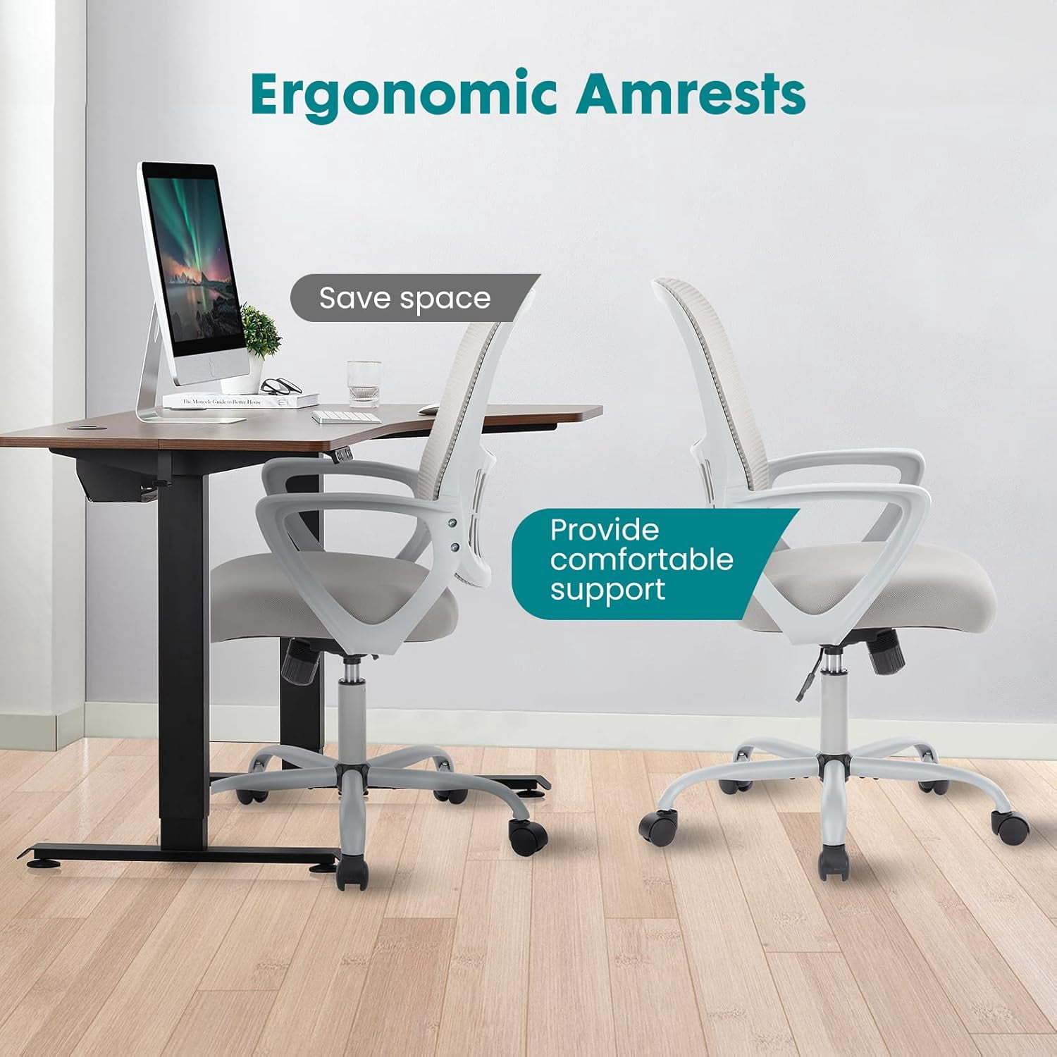 Ergonomic Mesh Office Chair with Lumbar Support - Adjustable Swivel Computer Chair, Grey