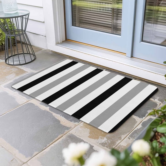 Black Gray Striped Door Mat Indoor Outdoor, Farmhouse Stripe Art Non Slip Welcome Mat with Rubber Backing, Absorbent Fabric Front Door Mats Entryway Rug for Home Patio Entrance 18"x30"