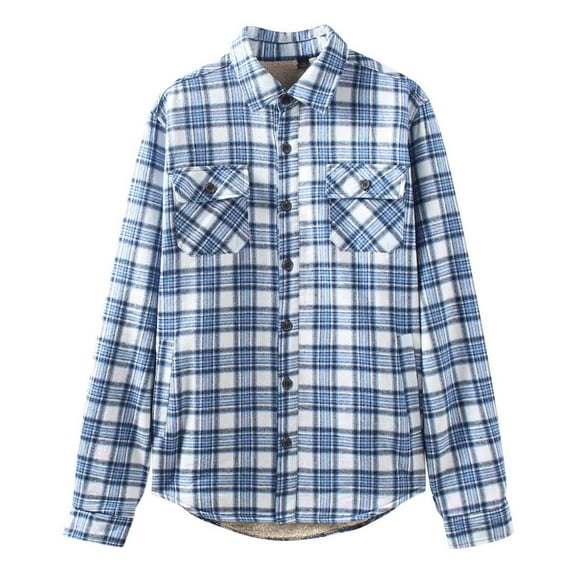 USNSM Mens Long Sleeve Flannel Shirts Thermal Padded Work Shirt Fleece Lined Heavyweight Plaid Quilted Warm Shirt Jacket Blue L