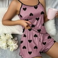 thumbnail image 3 of Ensemble de Pyjama pour Femmes, T-shirts et Shorts, Imprimé en Forme de Cœur, Col Rond, Haut en Soie Glacée, Confortable et Décontracté pour l'Été, 3 of 5