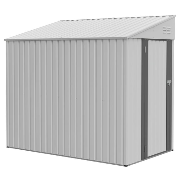 4x7 FT Lean-To Metal Bike Shed, Heavy-Duty Outdoor Storage with Lockable Door for Garden Tools & Bicycles, Easy Setup