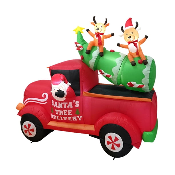 Camión inflable de Papá Noel,Adorno inflable navideño para decoración de jardín,Decoración inflable navideña con luz incorporada,Papá Noel en un camión rojo con árbol de Navidad y