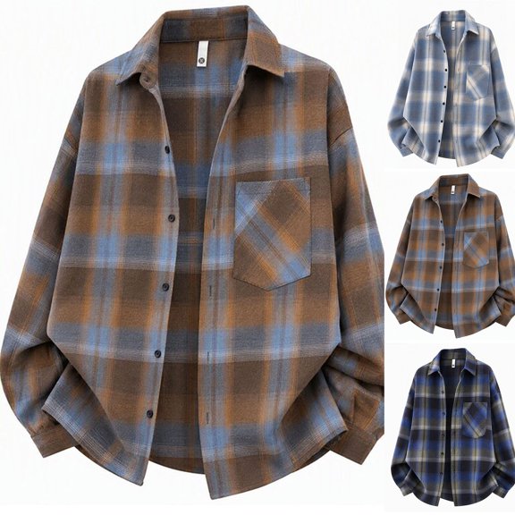 Ceisia Men's Loose Fit Plaid Button Down Long Sleeve Lapel Shirt Jacket Casual Overshirt With Chest Pocket Gift
