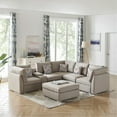 thumbnail image 3 of Amira Beige Fabric Reversible Sectional Sofa with USB Console and Ottoman, 3 of 5