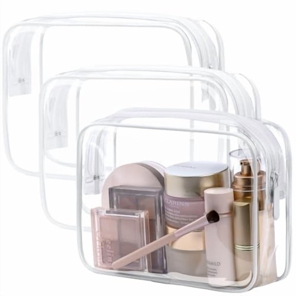 TSA Approved Toiletry Bag,3 Pack Clear Makeup Bag,Travel Makeup Cosmetic Pouch for Women,Carry on Airport Airline Compliant Bag,White (for age 12 or above)