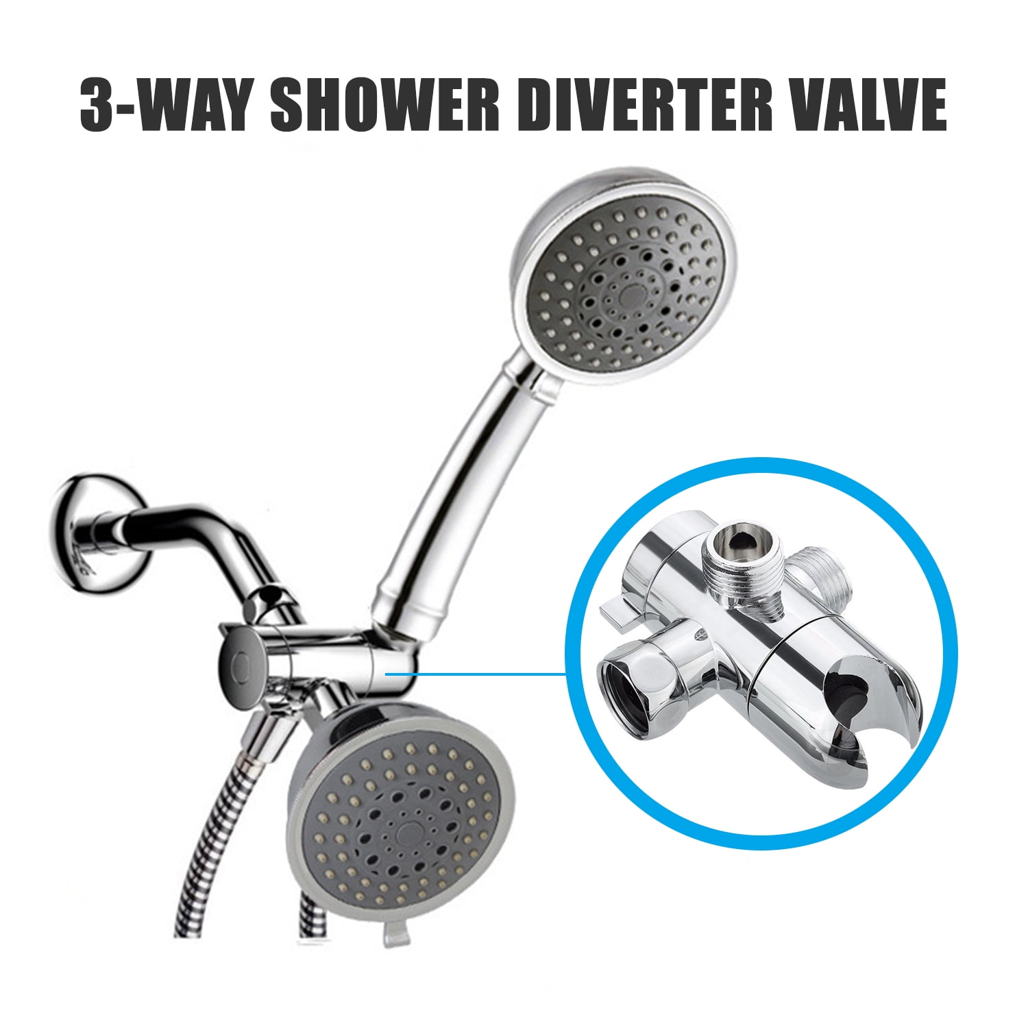 Nikou 3 Way Shower Diverter 3-Way Brass Chrome Shower Diverter G1/2 T Shape Adapter Valve for Shower Arm Mounted