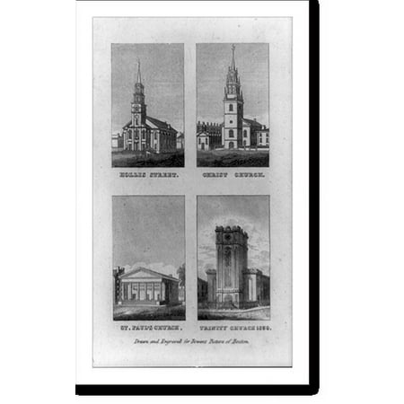 Historic Print, [Churches in Boston, Mass.: Hollis Street, Christ Church, St. Paul's Church, and Trinity Church], 18" x 24"