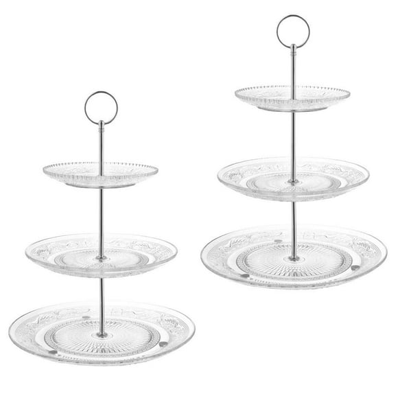 Royalty Art 3-Tiered Serving Stand (Glass) Beautiful, Elegant Dishware Serve Snacks, Appetizers, Cakes, Candies Durable, Reusable Party or Holiday Hosting (Silver) (1) (2)