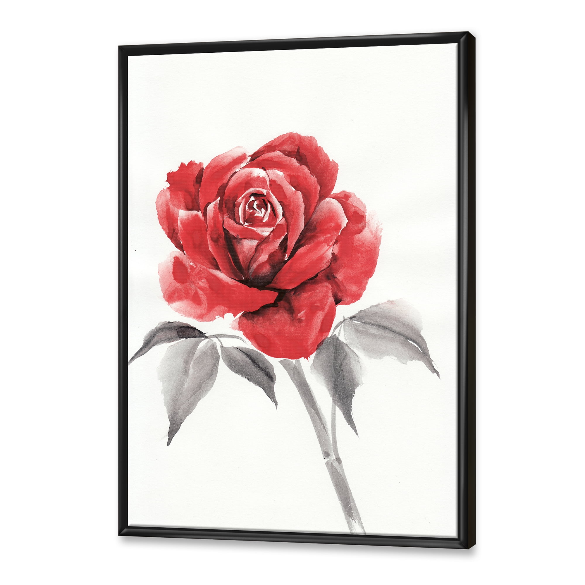 Designart 'Ancient Red Rose Flower I' Traditional Framed Canvas Wall Art Print