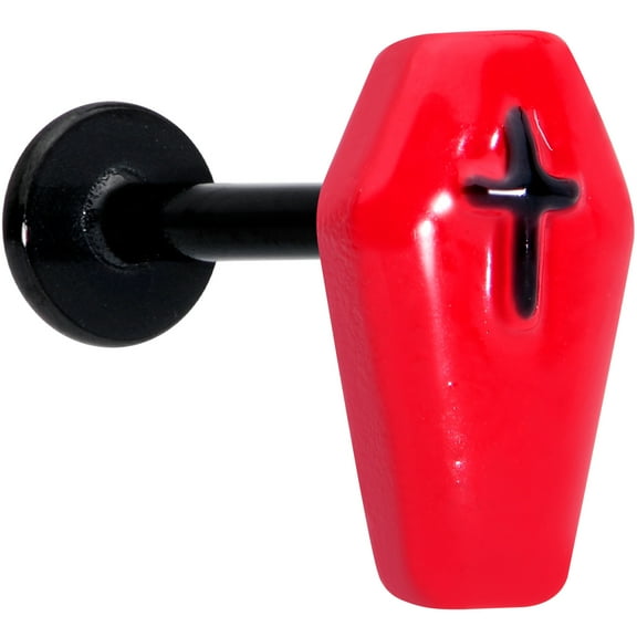 Body Candy Womens 16G Black PVD Steel Red Cross Coffin Labret Monroe Lip Ring Tragus Cartilage Stud 5/16"