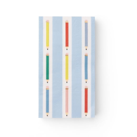 Bonjour Fête Pencil Paper Guest Towel Napkins, Disposable Party Supplies, 20 Count, Back to School, Teacher Appreciation