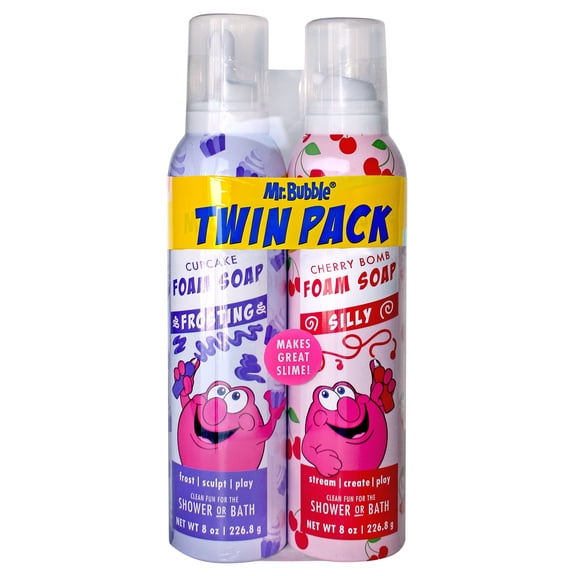 Mr. Bubble Foam Soap Twin Pack with Frosting & Silly Nozzles, Rotating Colors & Scents, 16 oz