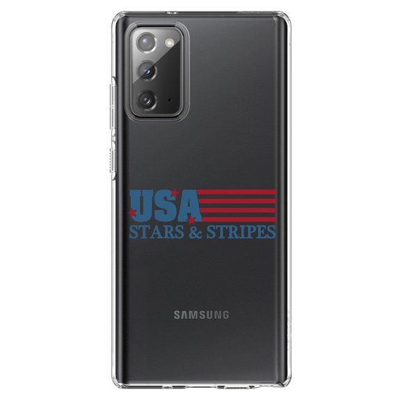 DistinctInk Clear Shockproof Hybrid Case for Samsung Galaxy Note 20 (6.7" Screen) - TPU Bumper Acrylic Back Tempered Glass Screen Protector - USA Flag Stars & Stripes