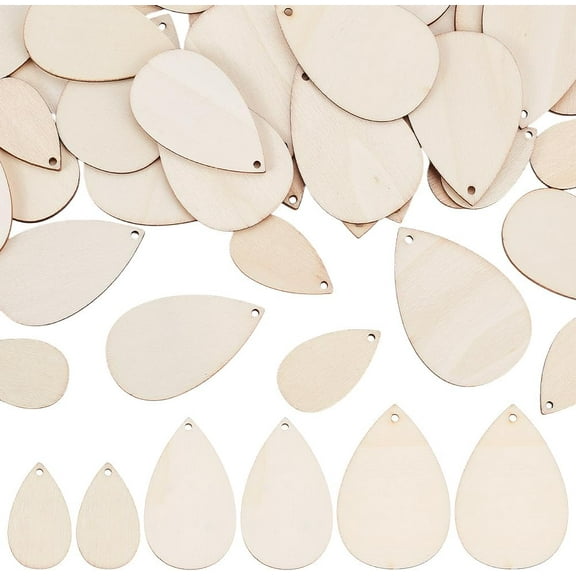 60pcs Unfinished Wooden Teardrop Earring Blank Earring Pendant 3 Sizes Wood Earring Blanks for Women Dangle Earrings Charms Bulk for Jewelry Making Decoration Pendants