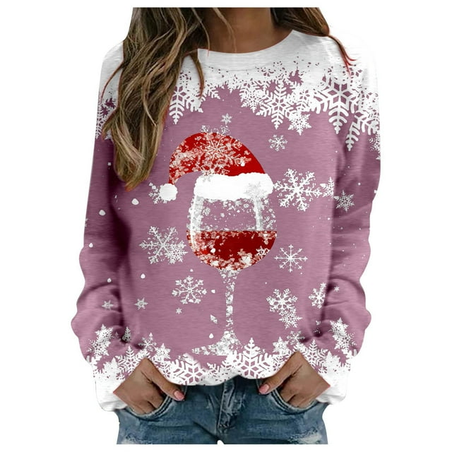 WEAIXIMIUNG Robe Chandail en Molleton Grande Taille Femmes Mode Automne et Hiver Loisirs Vacances Rouge Flocon de Neige Imprimé de Noël Col Rond Manches Longues Sweat à Capuche