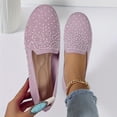 thumbnail image 3 of Rokment Women's Glitter Rhinestones Wedges Loafers Walking Shoes Sparkly Comfortable Knit Low Heel Slip on Casual Dress Sneakers Light Purple Size 9, 3 of 6