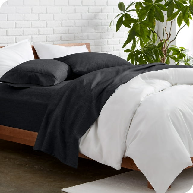 Bare Home Premium 1800 Collection 4-Piece Bed Sheet Set, Queen, Heathered Black