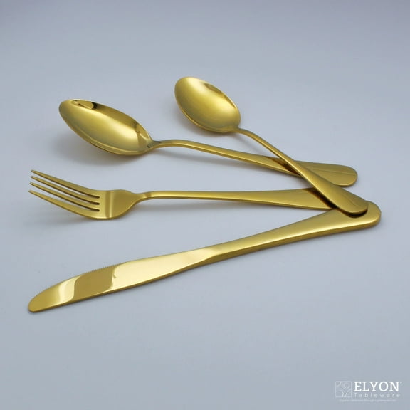 Elyon Tableware® 16-Piece Reflective Gold Flatware Set, Stainless Steel, Service For 4