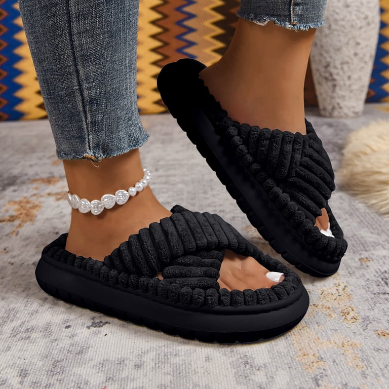 dressing slippers for ladies Amazon.com | Evshine Memory Foam Fuzzy House Slippers for Women | Faux Fur  Cross Band Open Toe Indoor Slippers, Gifts for Women, Moms and Bridesmaids,  Black, 36-37(Size 5-6.5)