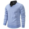 thumbnail image 2 of FINALGANG Mens Fall Winter Sweater Solid Color V Neck Long Sleeve Ribbed Hem Shirt Collar Jumper For Daily Wear Business Casual Blue M, 2 of 3