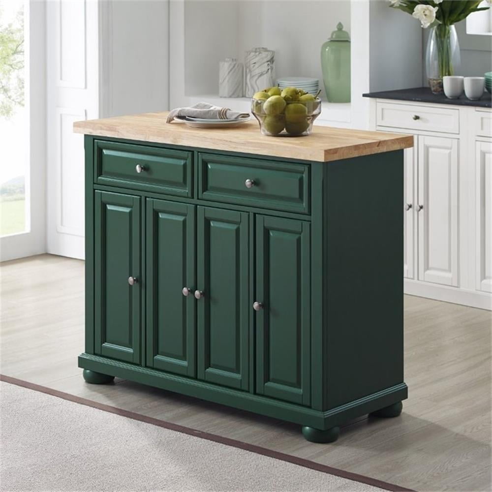 Pemberly Row Transitional Wood Kitchen Island Cart in Emerald Green