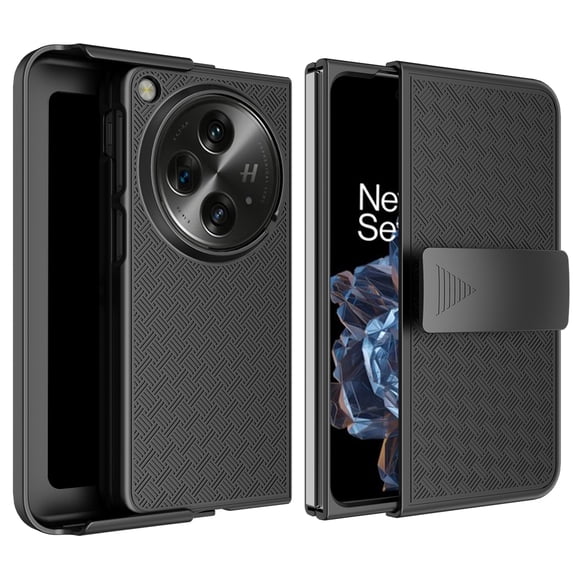 6GOODEALS Compatible with OnePlus Open Case, Belt Clip Holster, Screen Protector, Kickstand, Rugged Shell Cover, Black