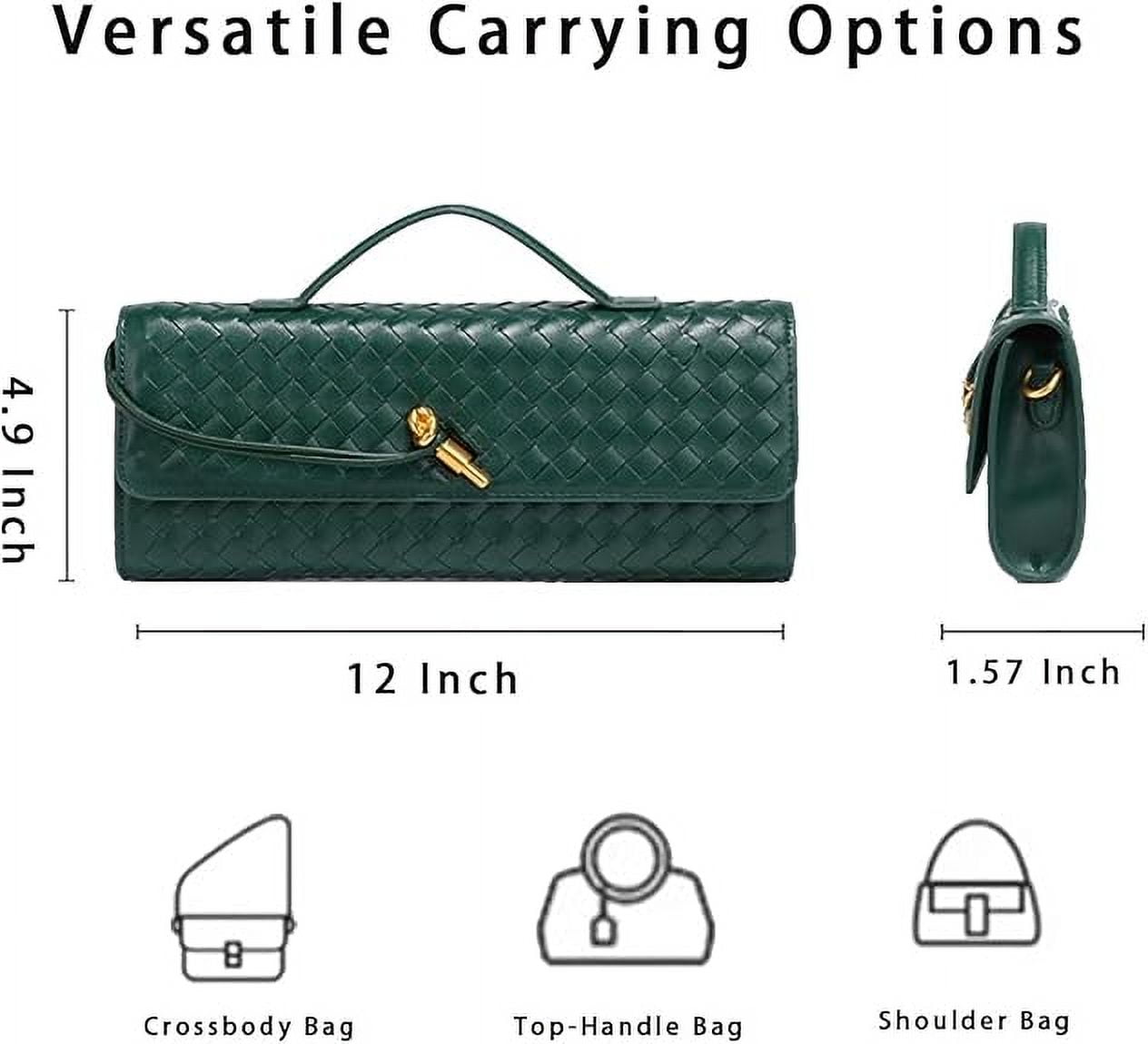 Women's Handmade Woven Evening Bag Casual Leather Shoulder Handbag Casual Crossbody Bags with Detachable Chain