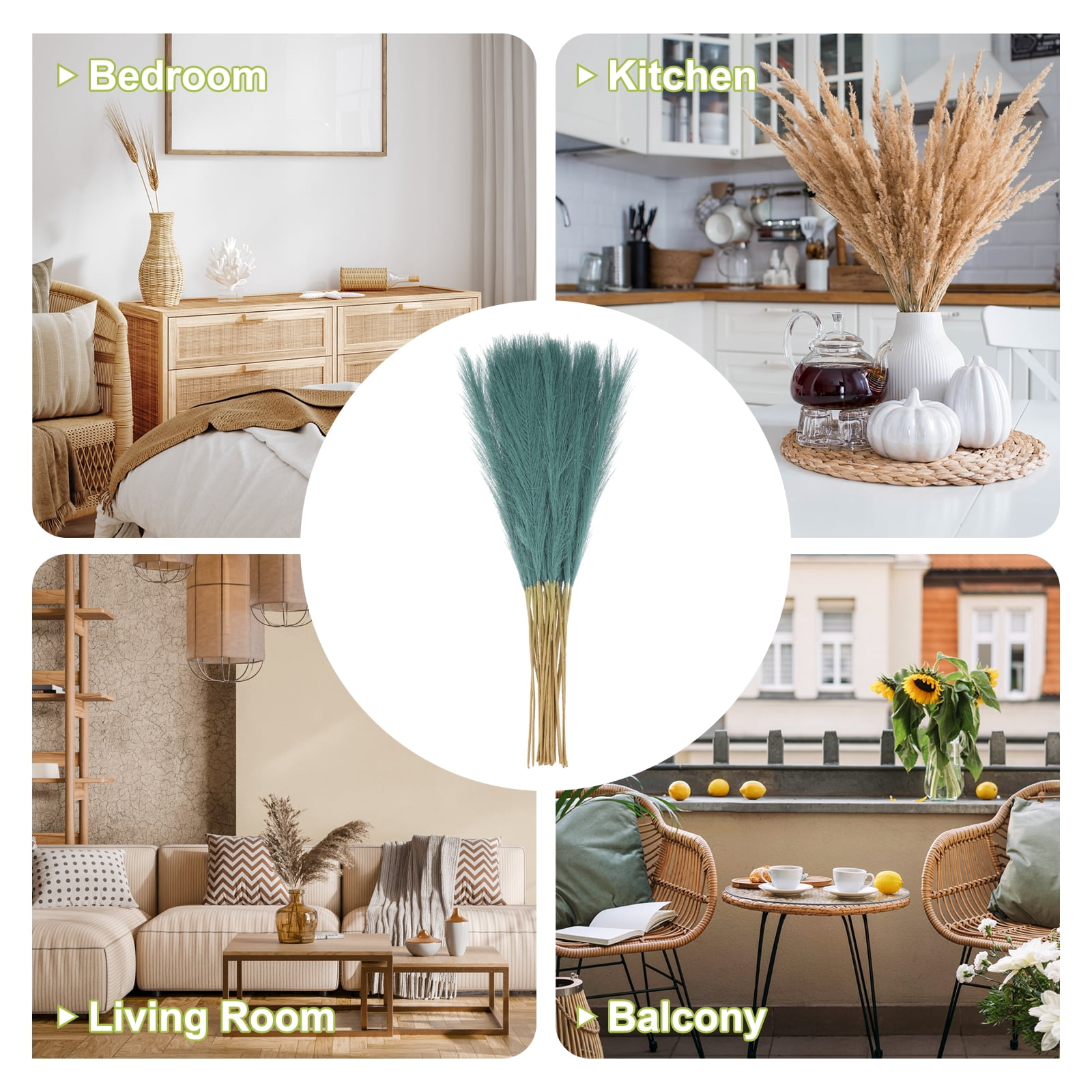 Uxcell 30pcs Dried Faux Pampas Grass 21 Inch Artificial Fake Fluffy Pampas Grass Decor for Fall Home Vase Floor Table Wedding Decorations, Blue Green
