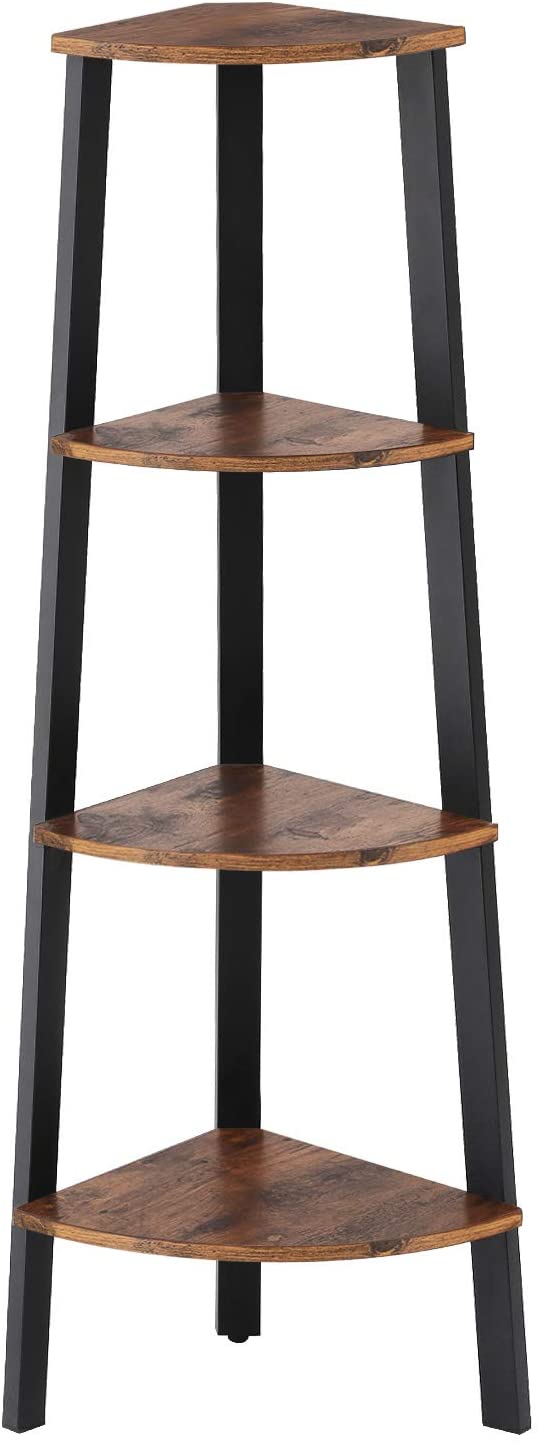 Wood Plant Stand with Metal Frame Home or Office Storage Rack Rustic Brown Giantex 4-Tier Corner Shelf Industrial Multipurpose Bookcase