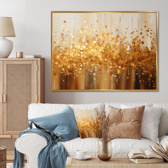 Designart "Radiant Gold II" Abstract Landscape Floater Framed Canvas Wall Art