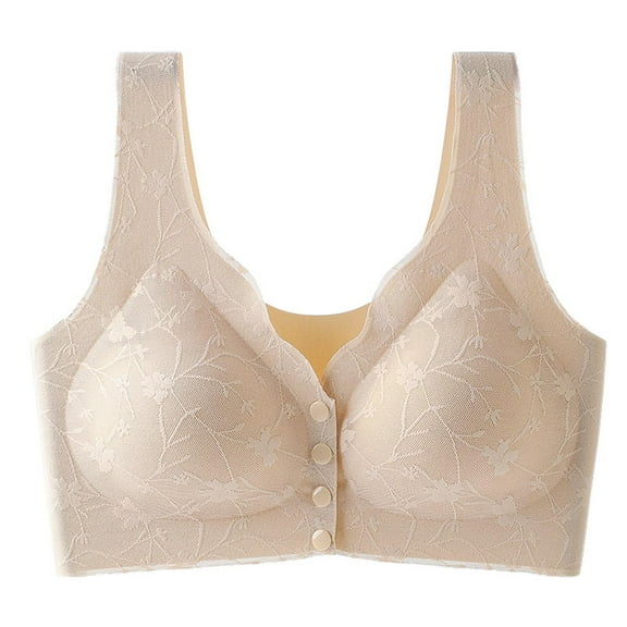LYEAA Under Outfit Bras for Women Wireless Push Up Bras Front Closure Wide Strap Bras No Wire Seamless Lift Shape Bralette Soild Breathable Soft Bras Comfortable Everyday Bras T-Shirt Bras Beige