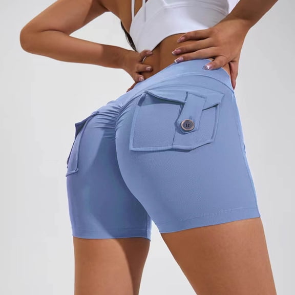 AXXD Biker Shorts Women Athletic Workout Cargo Gym Pocket Sweatshorts Solid Color Hip Lift Fitness High Waist Stretch Exercise Yoga Pants Summer Get it Today