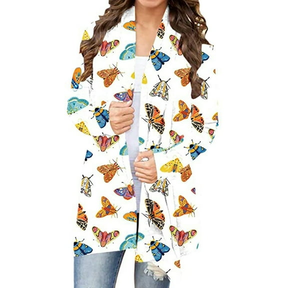 asdoklhq Cardigans for Women Plus Sizes, Women's Butterfly Printing Long Sleeve Cardigan Autumn Coat Blouse Tops