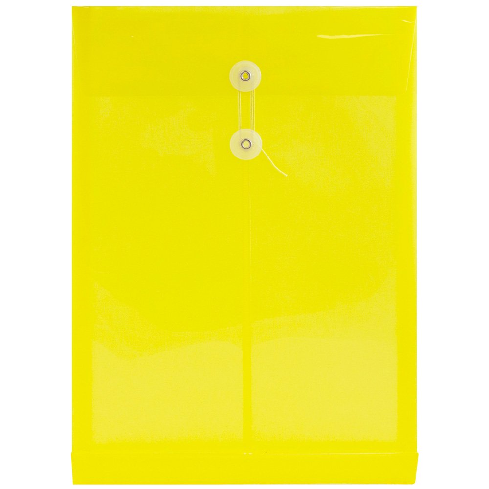 JAM Plastic Envelopes, 9.8x14.5, 12/Pack, Yellow, Button String, Legal