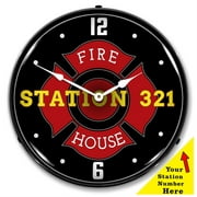 Personalized Custom Fire House Station LED Wall Clock, Retro/Vintage, Lighted, 14 inch