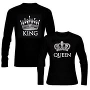 picontshirt King & Queen Long Sleeve Black Couple T-Shirts Men M/Women S Black