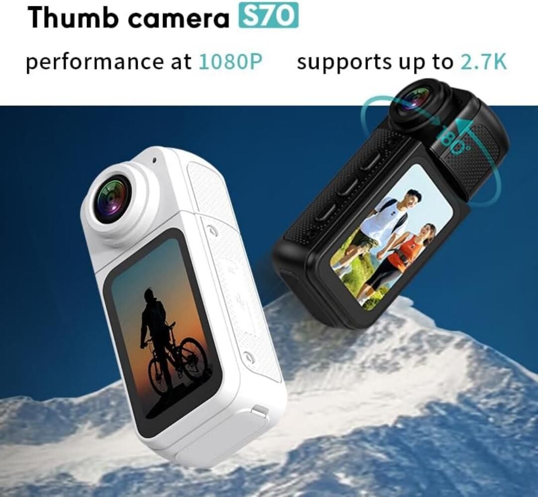 RWSEFK 180 Degree Rotation Action Camera Wearable Mini Camera Digital Video WIFI Magnetic Stand Thumb Sized Hands Free for Daily Life Recording