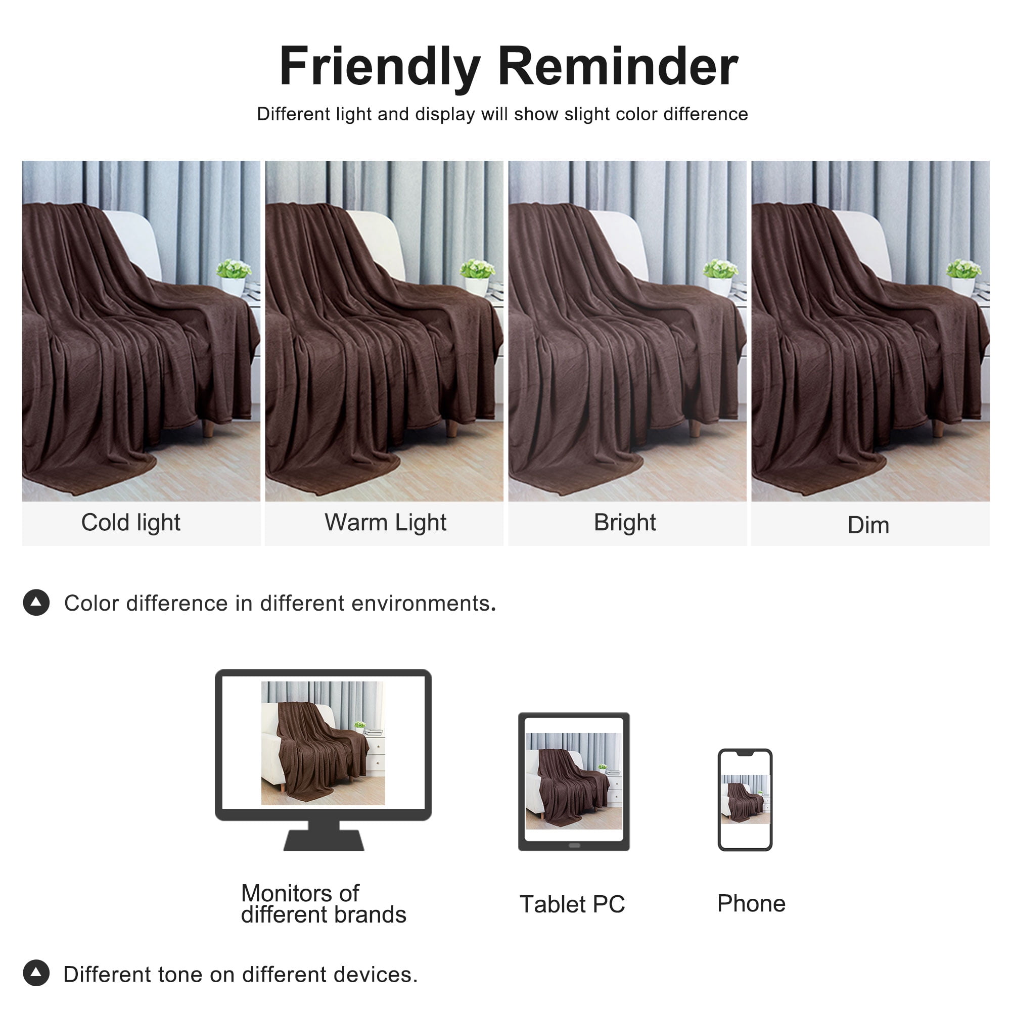 PiccoCasa 1 Pcs Home Warm Soft Microplush Fleece Solid Throw Blanket Chocolate Color 70" x 78"