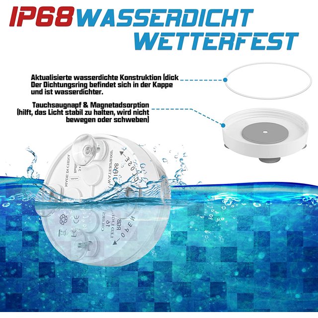 Luz LED sumergible para piscina a prueba de agua con control remoto, temporizador, 16 LED, imán y ventosa (2 PCS) ZefeiWu 8390612529153
