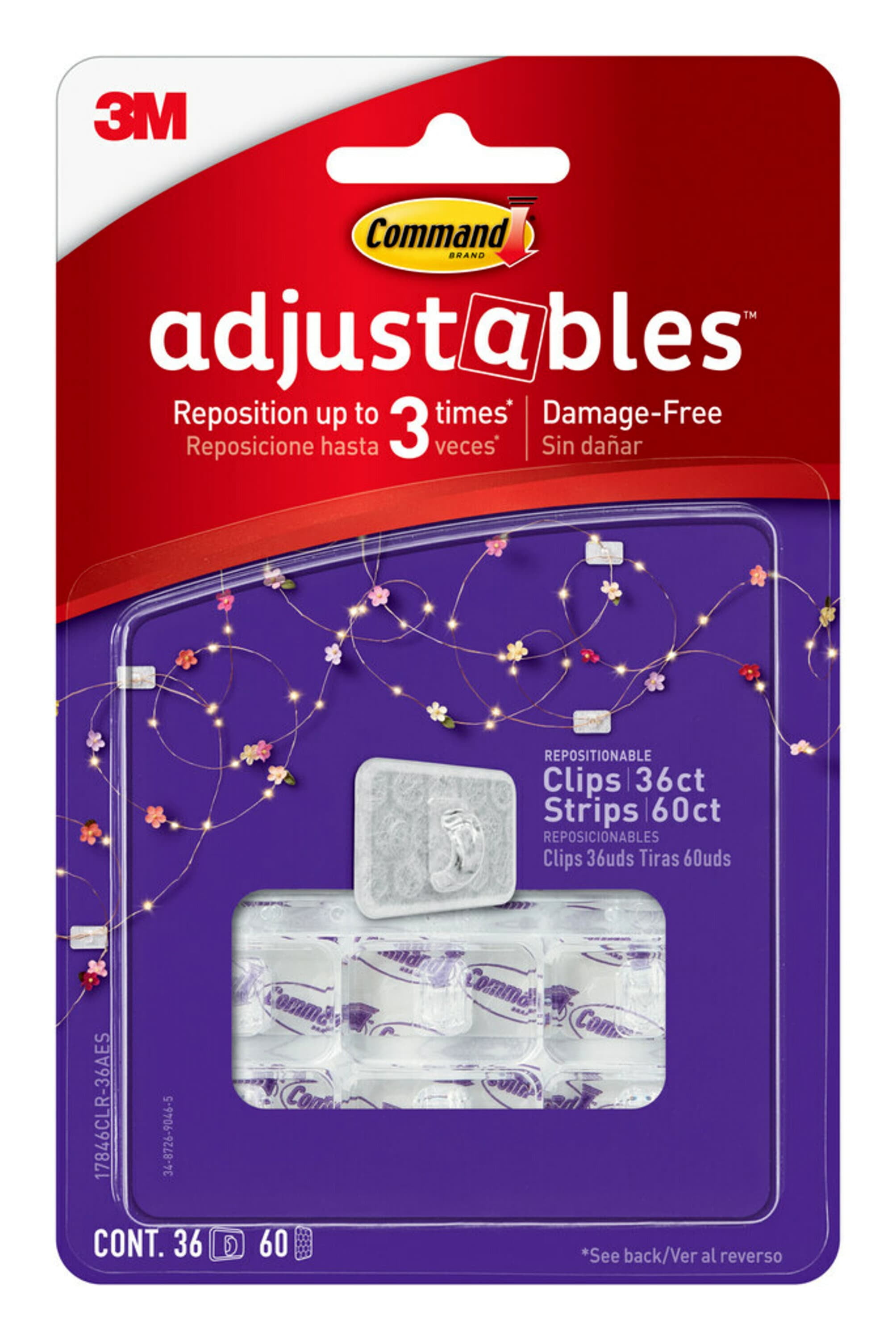 Command Adjustables Mini Decorating Clips, Clear, 36 Wall Clips
