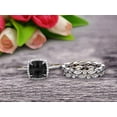 thumbnail image 2 of 3.05 Carat Cushion Cut Black Diamond Moissanite Bridal Set Engagement Wedding Ring 10k White Gold Full Eternity Art Deco With Two Matching Band, 2 of 5