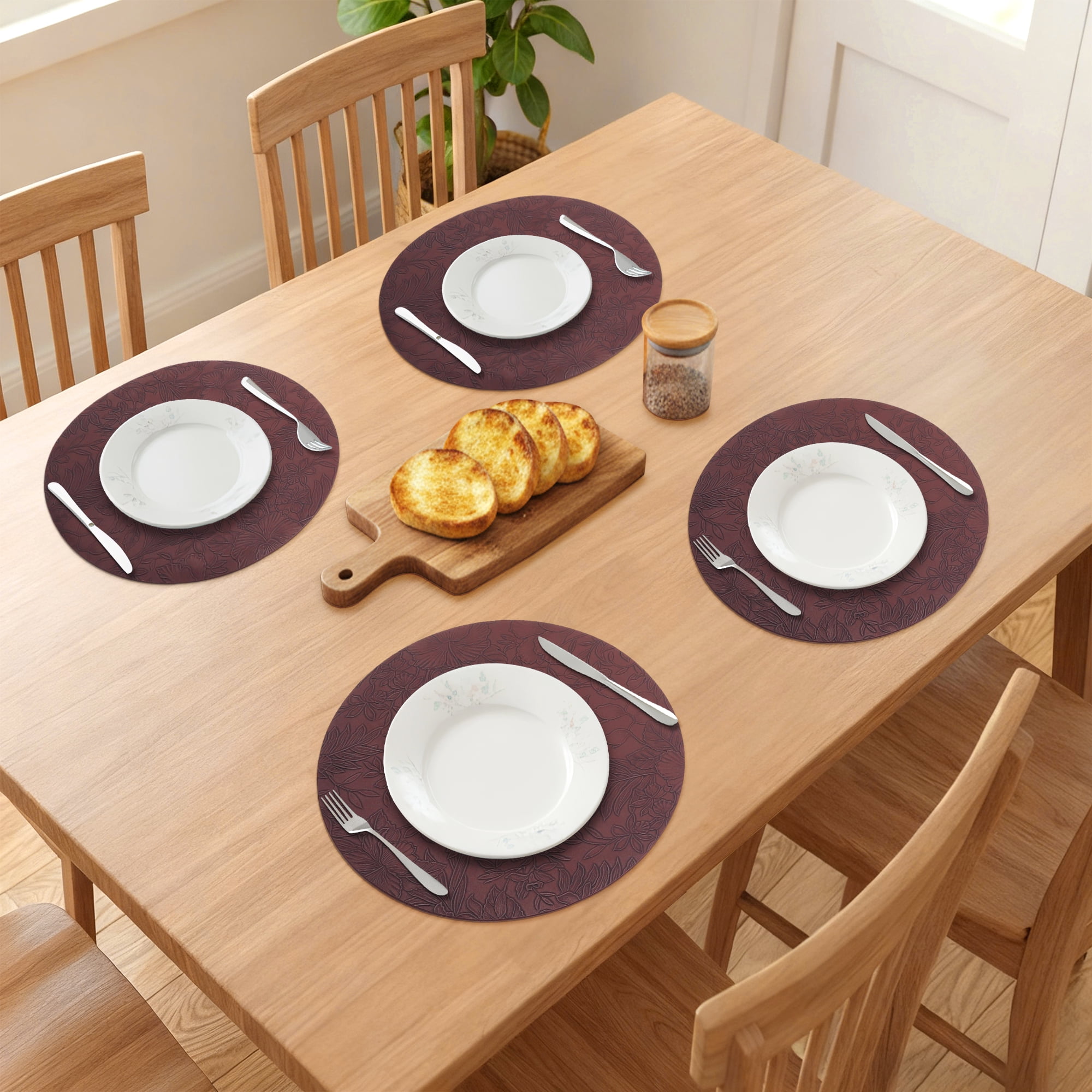 Unique Bargains Set of 6 Leather Round Placemats for Kitchen Dining Table Dark Brown