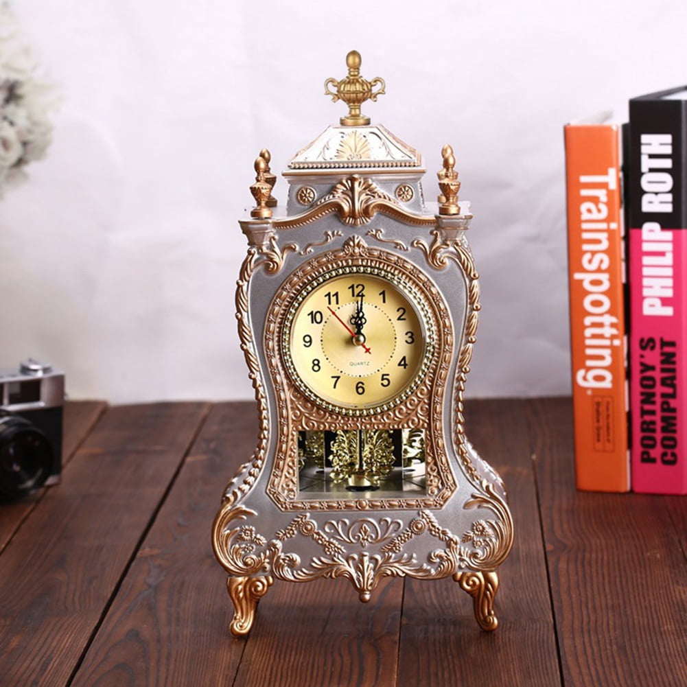 Antique Clock, Vintage European Desk Clock, 12 Music Chime Antique Desk Clock, Wall Clock with Pendulum and Chimes for Home Decoration