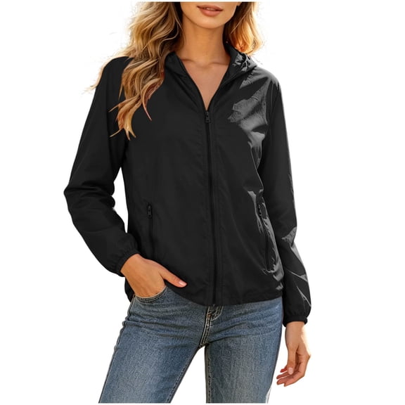 jobturf Zip up Jacket Women Sun Protection Lightweight Hooded Fall Jackets Spring Casual Outerwear with Zipper Pockets S-2XL