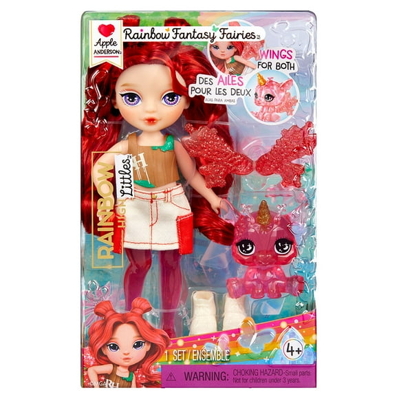 Rainbow High Littles Rainbow Fantasy Fairies + Pet – Apple, Red 5.5" Posable Small Doll & Fantasy Deer Pet