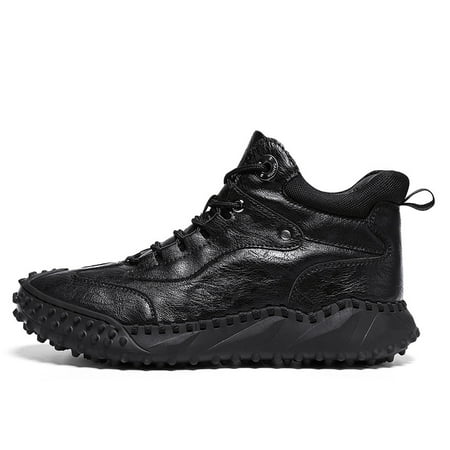 

Men Leather Stitch High Top Casual Shoes Outdoor Non-slip Handmade Sneakers Spring And Summer