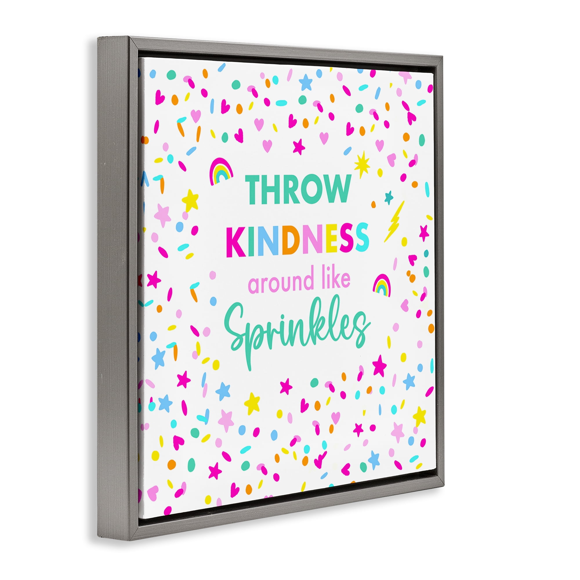 Stupell Industries Kindness Like Sprinkles Text & Numbers Painting Gray Floater Framed Canvas Art Print Wall Art, 18 x 18