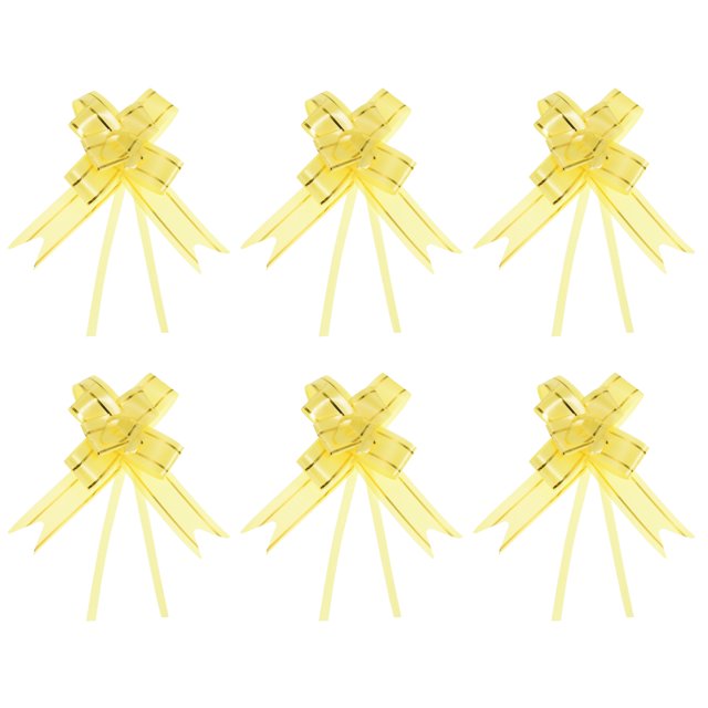 Unique Bargains 10 Inch Pull Bows Ribbon Gift Wrapping String Gold Thread Style Decorative Bow Tie Yellow 100 Pack
