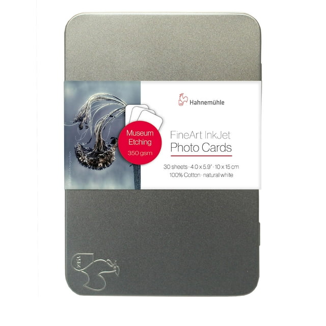 Hahnemuhle Museum Etching Fineart Inkjet Photo Cards With Tin Box, 4X6"", 30 Sheets