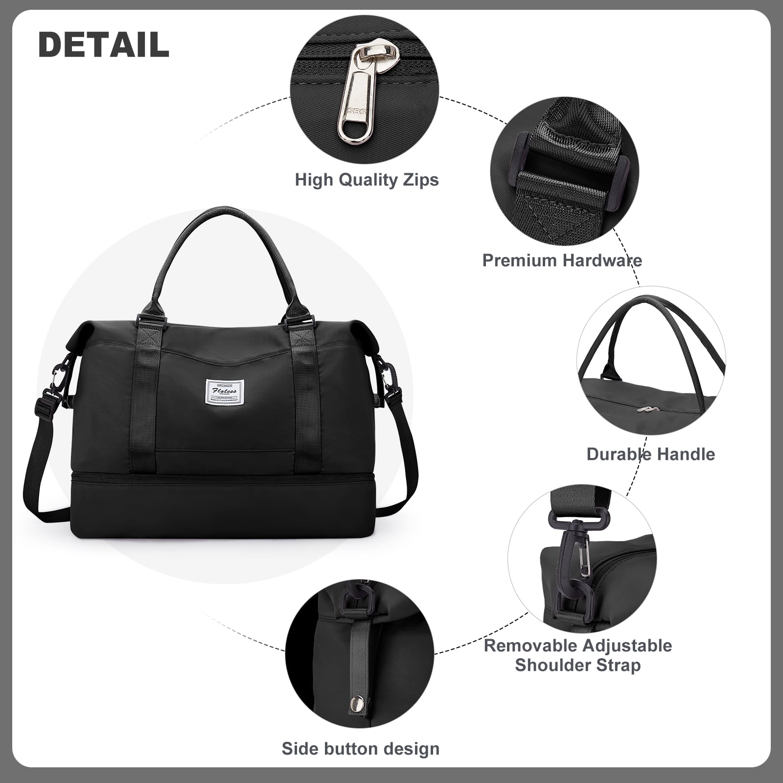 Weekender Bags for Women, Travel Duffel Bags with Shoe Compartment, Personal Item Travel Bag for Airlines, Carry on Overnight Tote Bag for women, Black